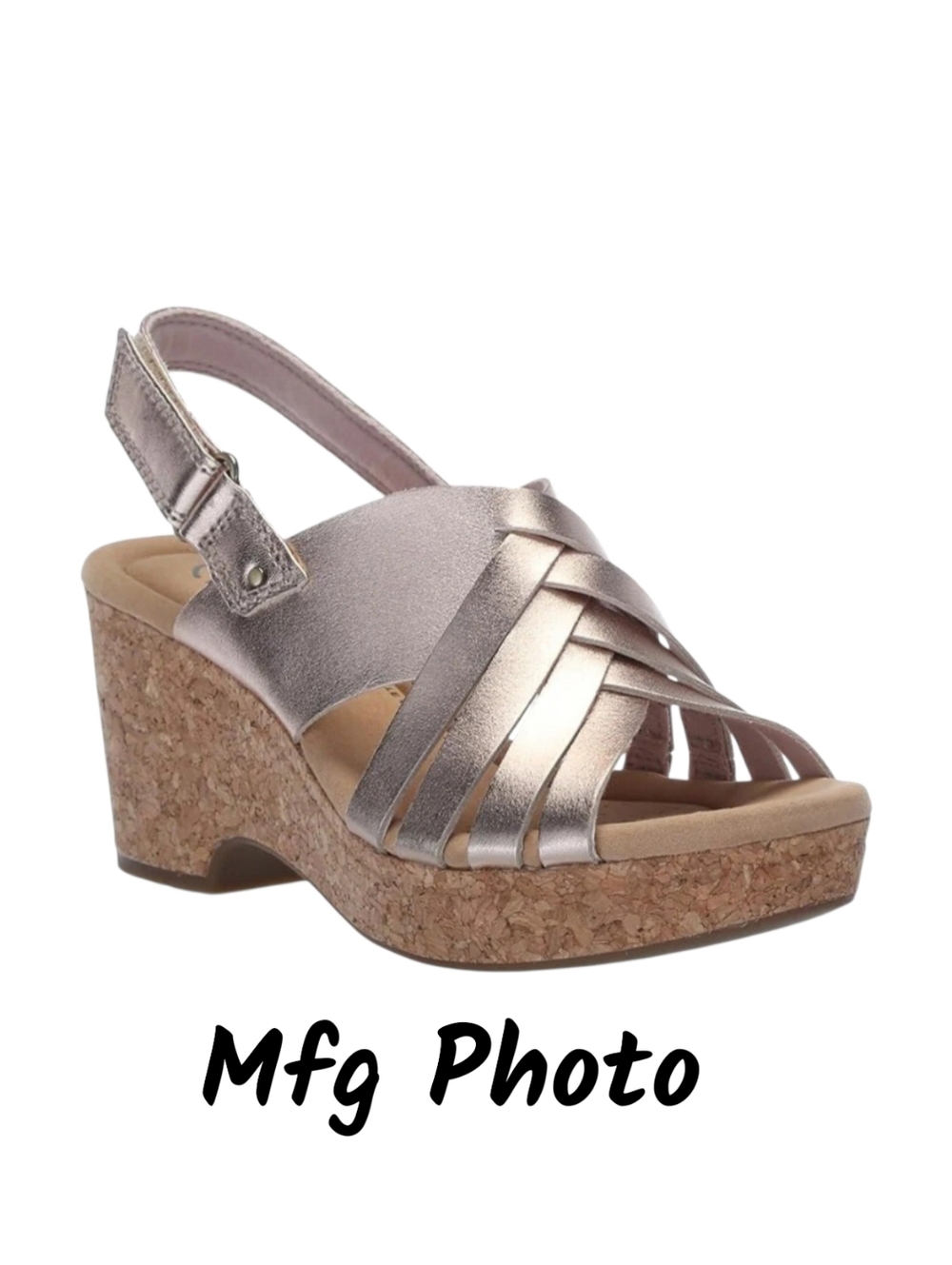 NWOT Clarks Giselle Glow Rose Gold Leather Wedge Sandals, Womens 9.5